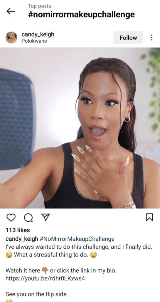 instagram screenshot no mirror makeup challenge