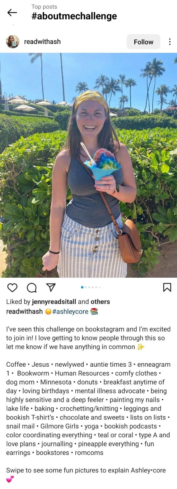 instagram screenshot about me challenge