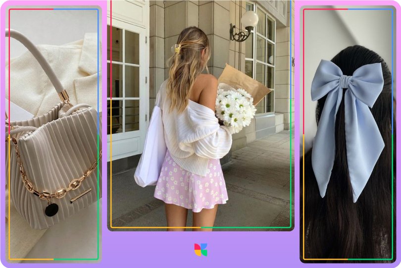 fashion girlie aesthetic style details such as bags, and bows.