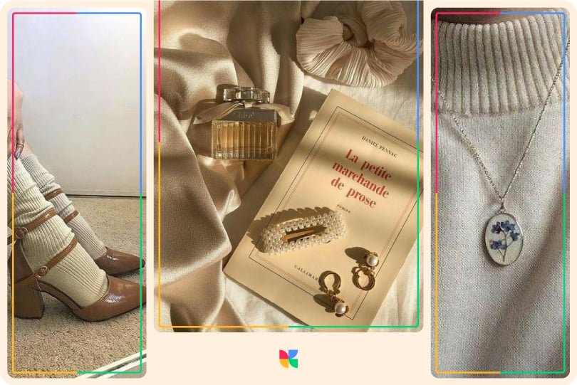 light academia aestehtic girl details, heels, perfume, accessories