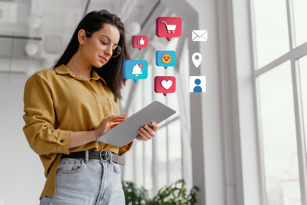 a girl creating a marketing content on her laptop
