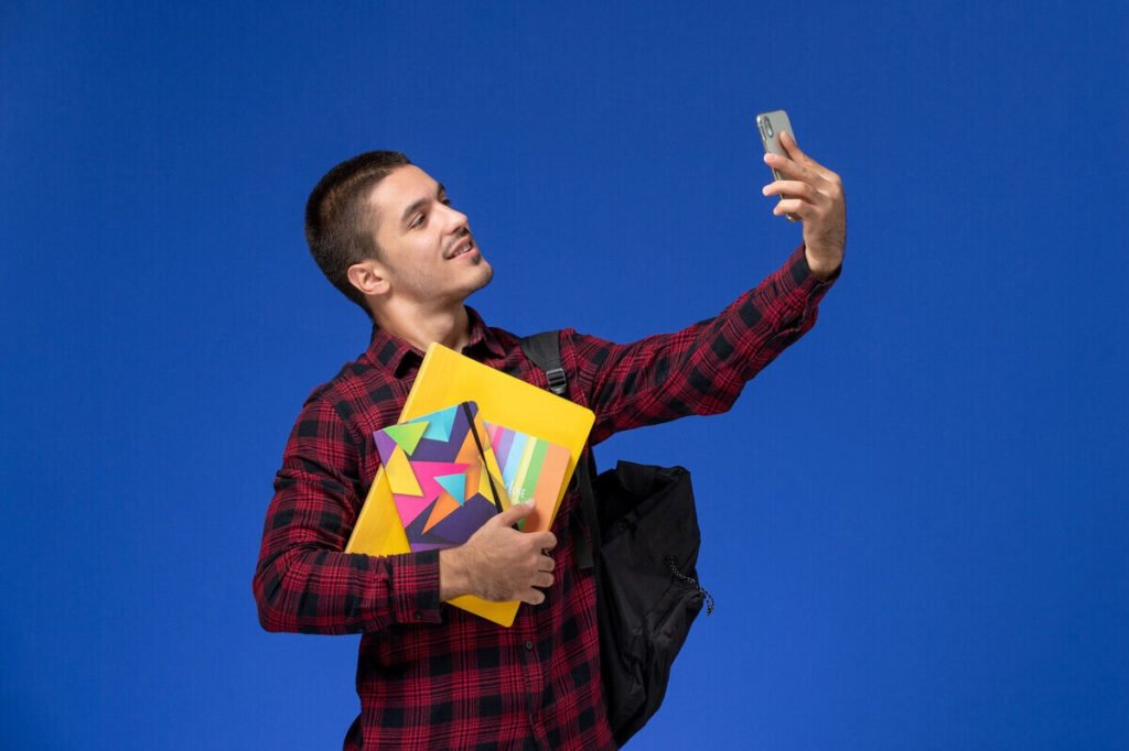 a man taking a selfie for school