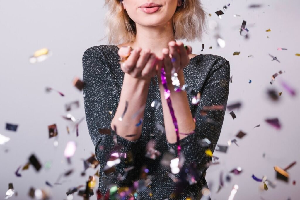 Blonde woman having aniversary celebration