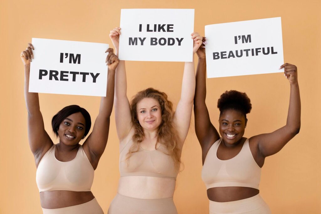 Three diverse women on self-love journey