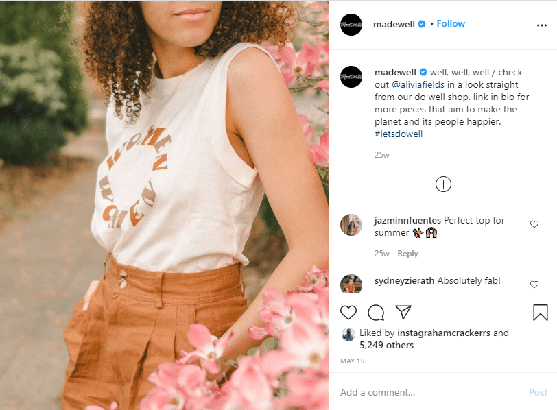 Madewell sponsored instagram post