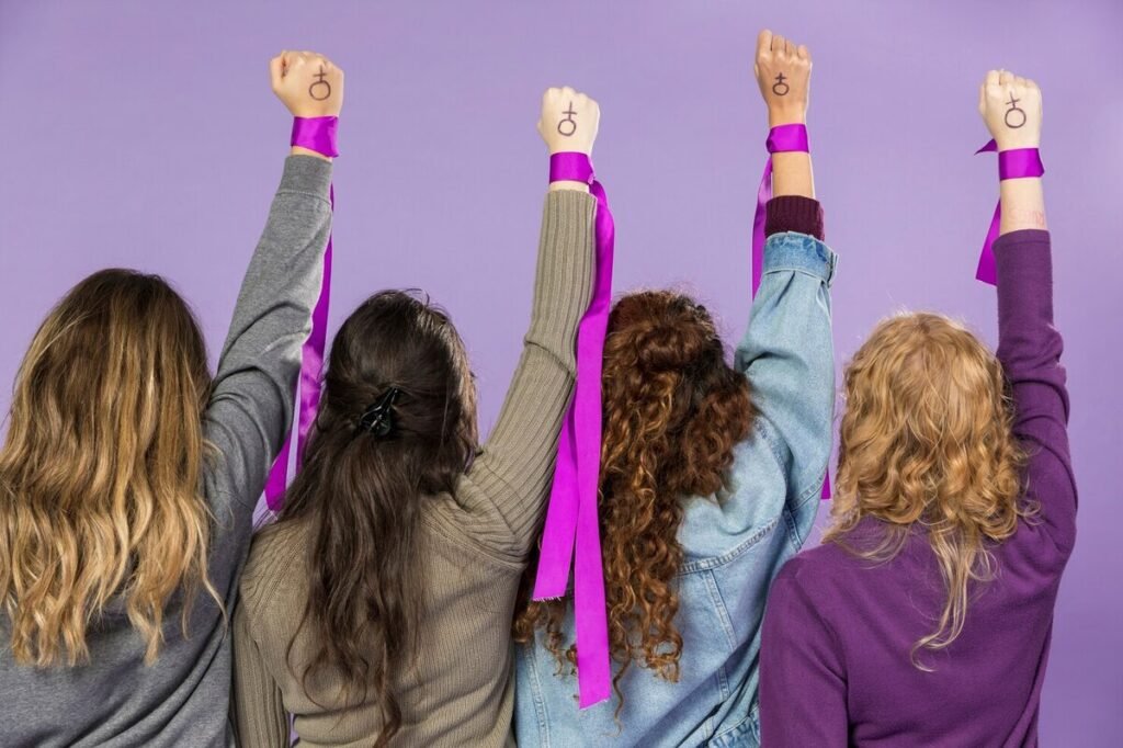 Women feeling empowerment by standing together