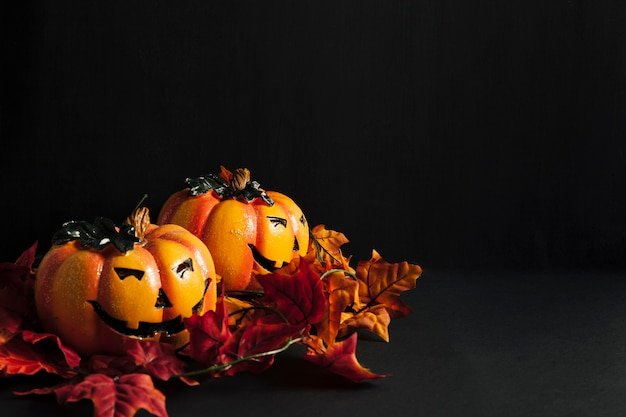 Scary pumpkins in the dark