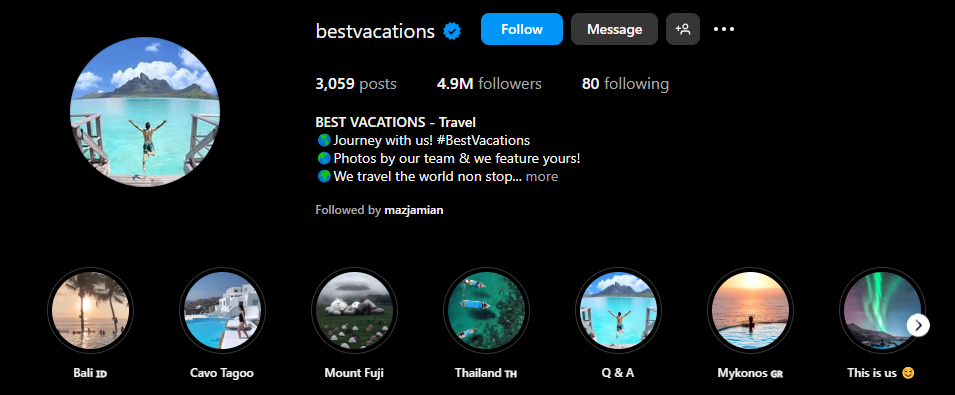 Best Vacations ig profile