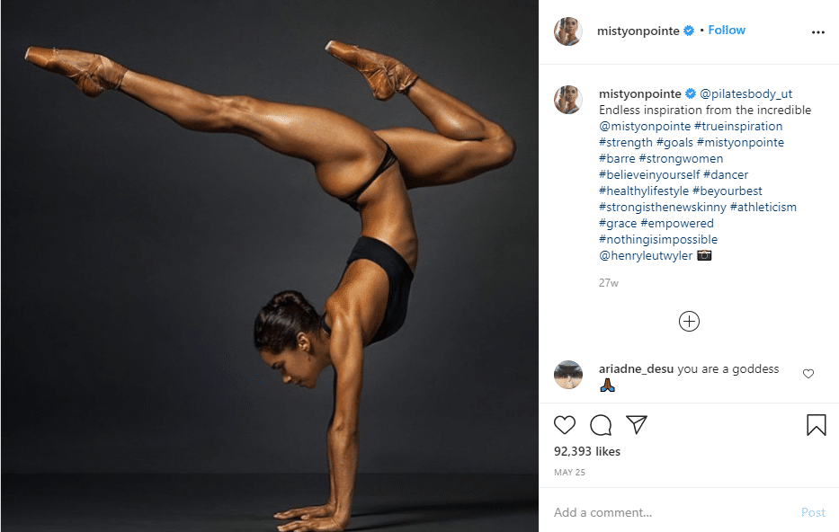 Misty Copeland is a Instagram fitness influencer