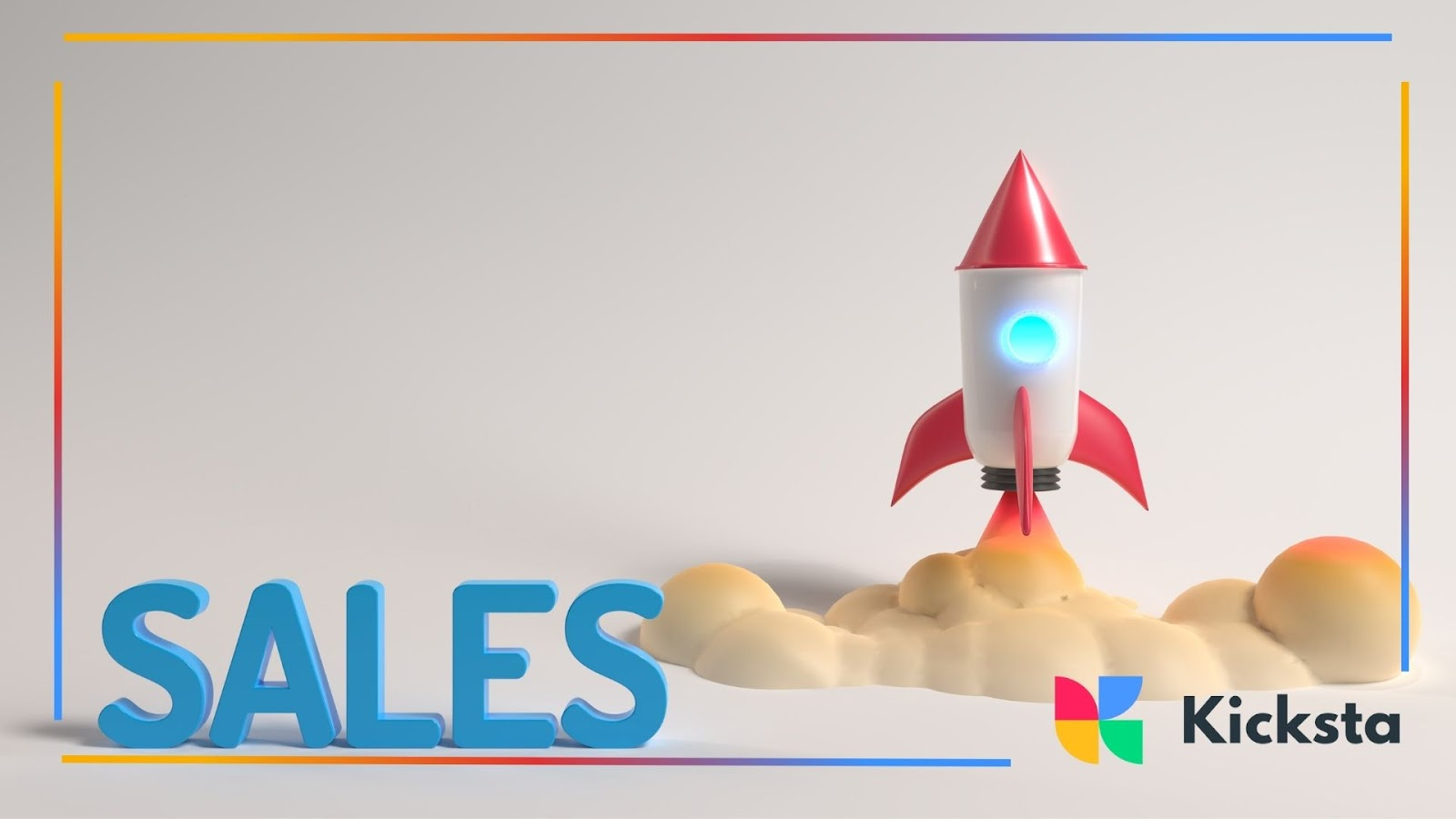 3D rocket launching with smoke effects beside bold blue text that reads “SALES.”