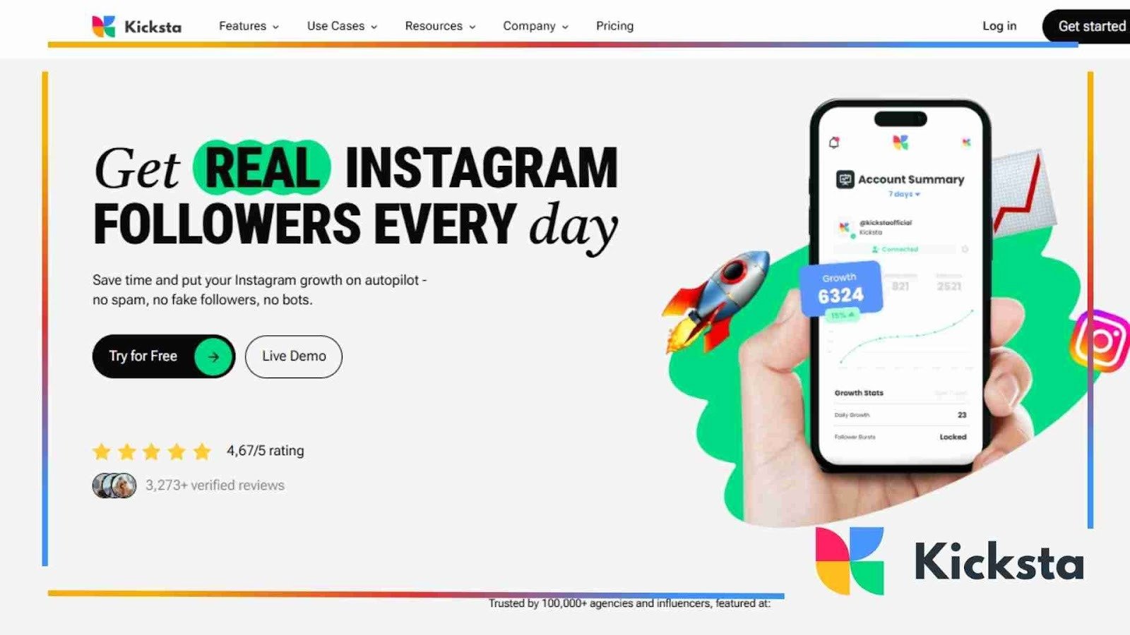 Landing page of Kicksta