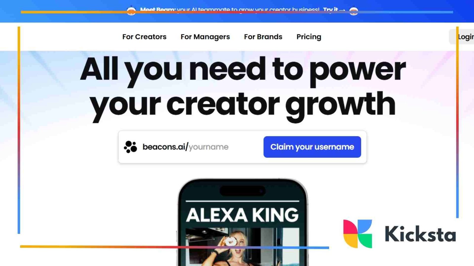 Landing page of Beacons