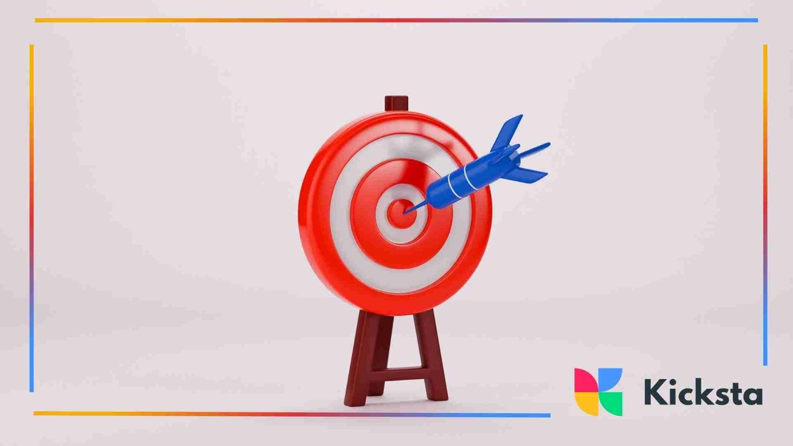 A red and white bullseye target with a blue dart perfectly hitting the center on a light background.