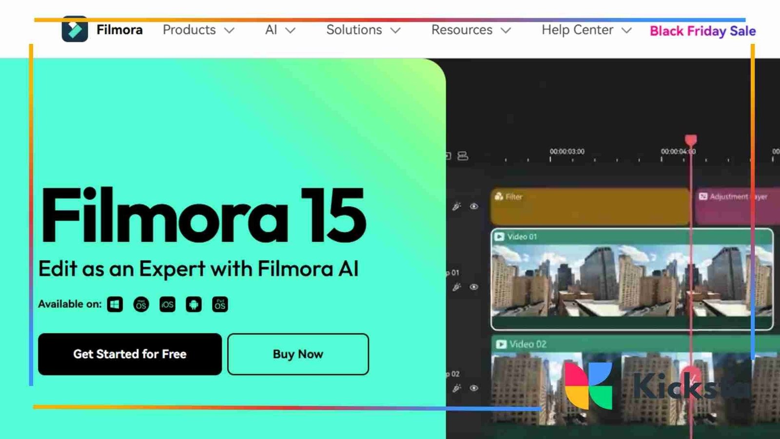 Landing page of FilmoraGo