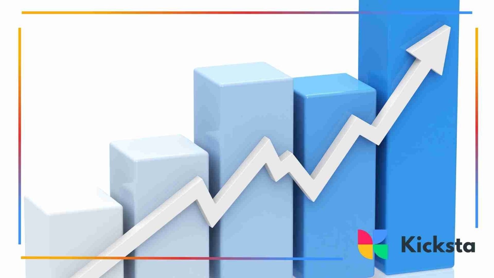 A 3D bar chart in blue tones shows increasing bars from left to right, with a white arrow trending upward to indicate growth.