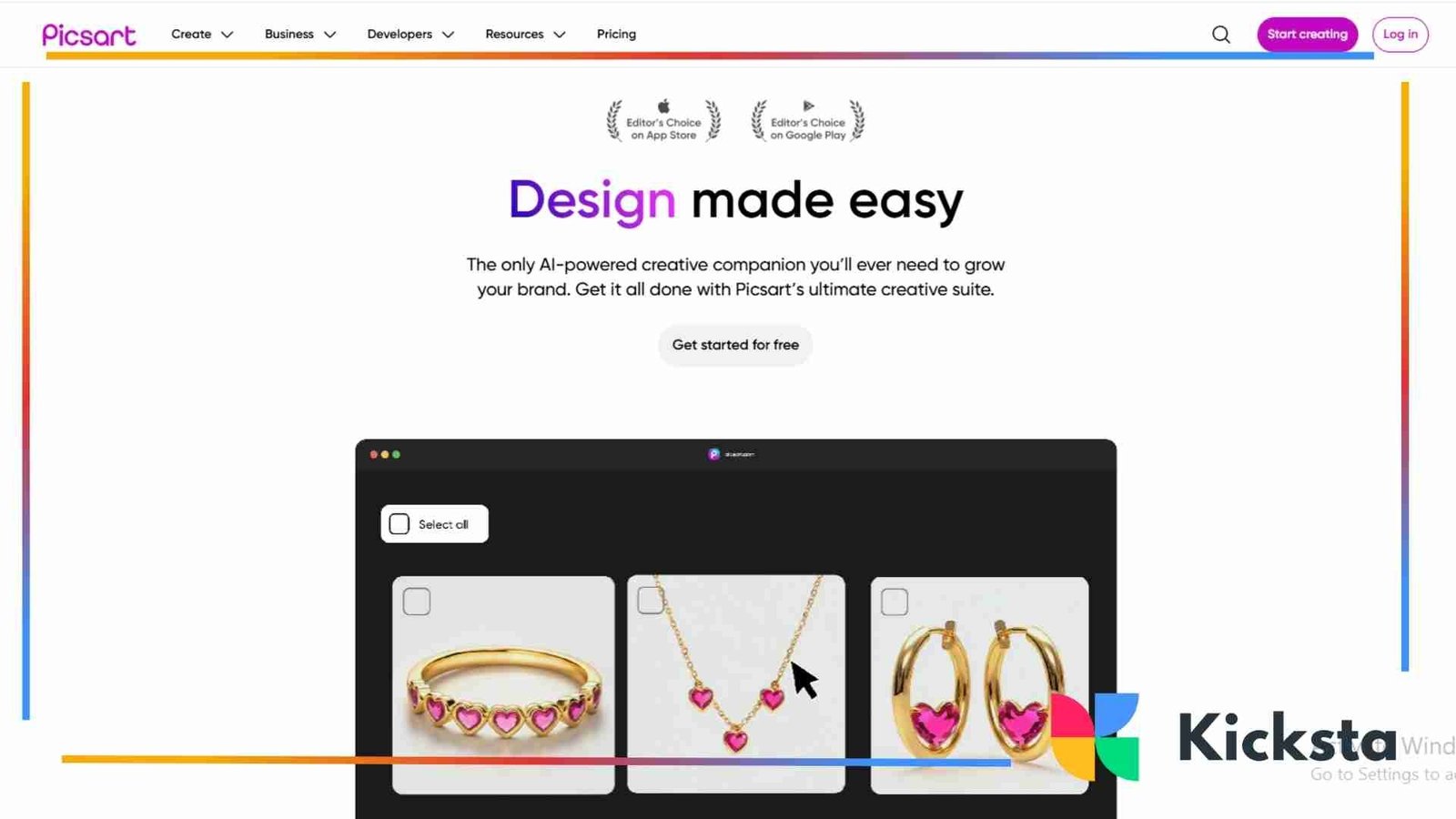 Landing page of PicsArt