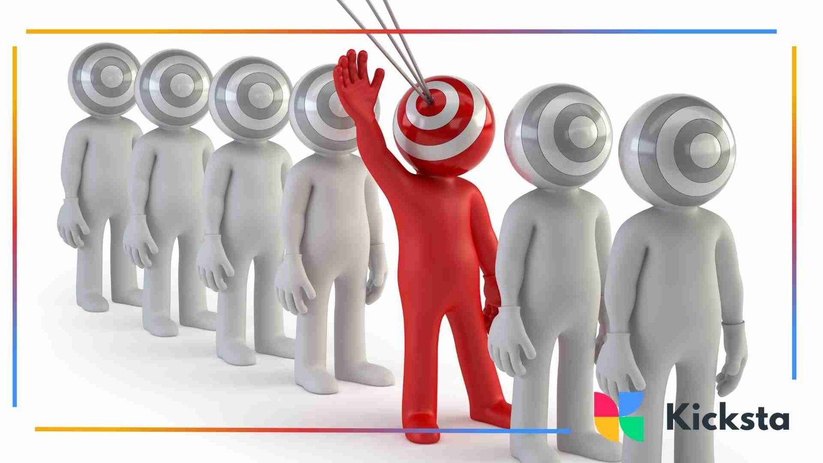 Red target figure standing out from a group of gray figures with bullseye heads