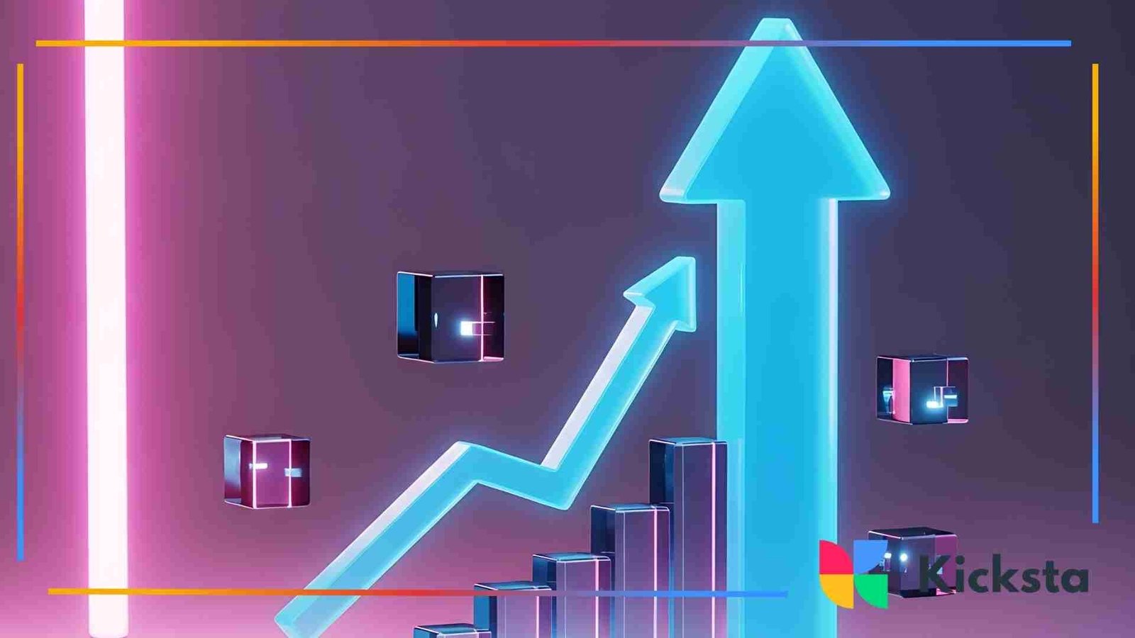 Abstract illustration of an upward arrow and rising bars representing growth.